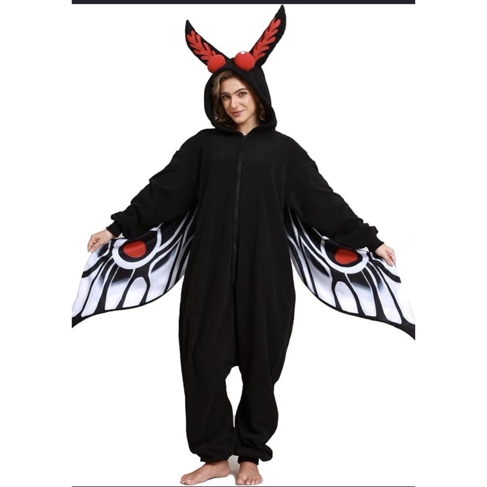 Adult Moth Costume One Piece Jumpsuit XL Black Winged Hooded Unisex Halloween